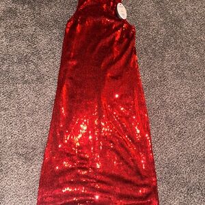 Red Sequin Sleeveless Dress